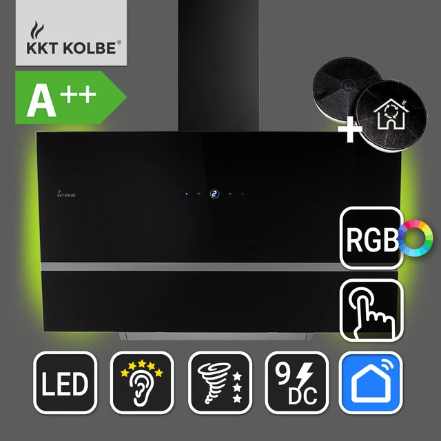 Klarstein Hotte Aspirante 90 Cm, Avec Filtre Compatible En Aluminium Hotte De Cuisine 247 M3 H Hotte Murale Led Noir 90189273