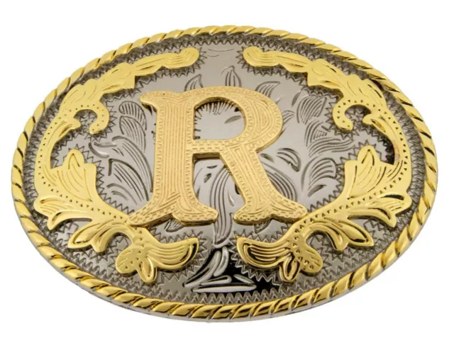 Initial Letter R Belt Buckle Western Rodeo Cowboy Gold Silver Metal New Fashion