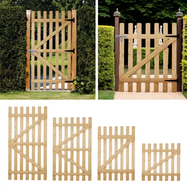 Wooden Garden Gate Rounded Picket Fence Pedestrian Gates Pinewood W/ Hinge Door