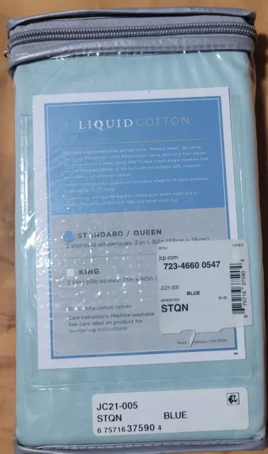 Nuevo con etiquetas par de fundas de almohada estándar/queen azul algodón líquido