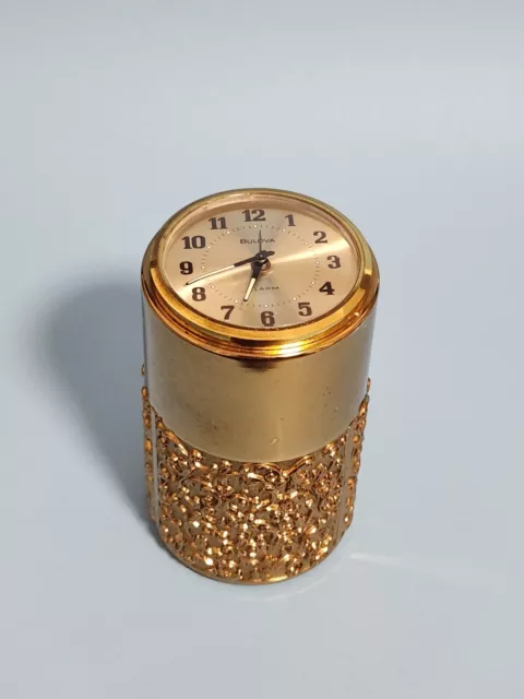 Rare Vintage BULOVA GERMANY Metal Desk Alarm Clock Pen Holder Gold Colour