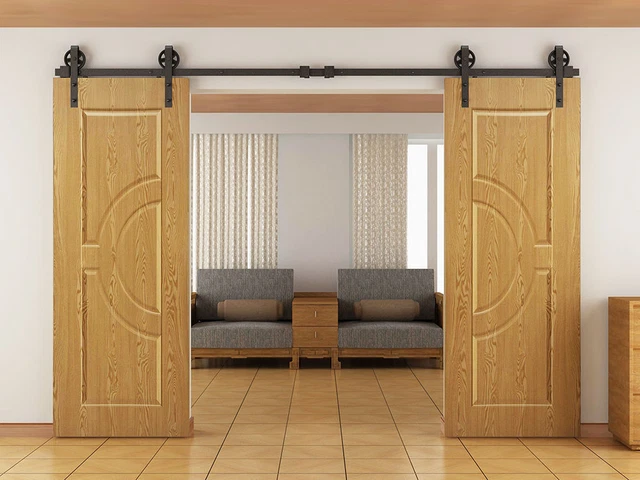 4/8/10/16FT Big Spoke Wheel Double Sliding Barn Wood Door Hardware Track Kit Set