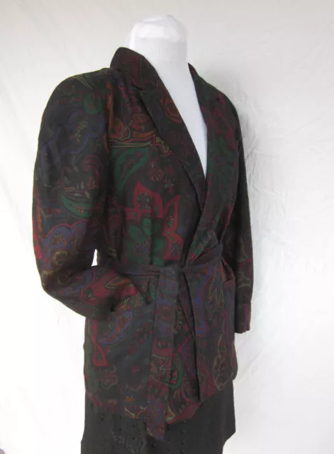 Kenzo Paris VTG 80s green label wool challis jacket paisley belted S M