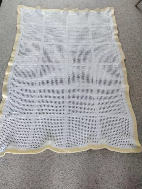 Hand crochet baby Blanket White Mesh , Single 48" X 72"