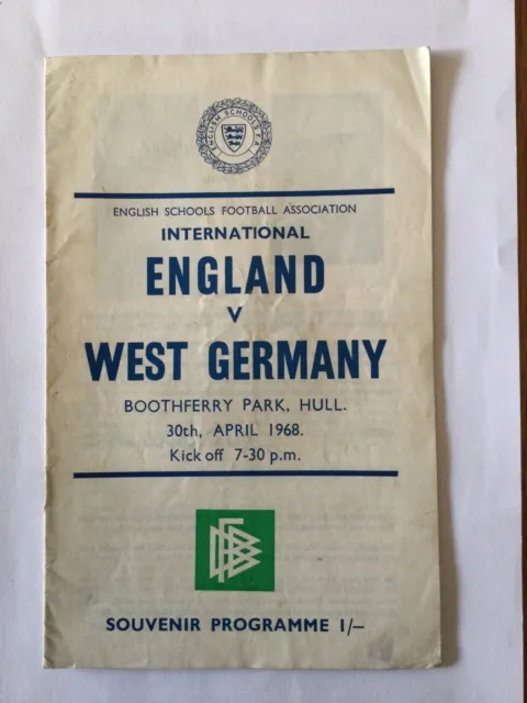 At Hull City : ENGLAND v WEST GERMANY ( Schools International ) 1968.