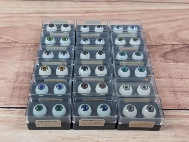 Lot of 18- 18 MM DOLL EYES BY GLASTIC REALISTIC EYES Multiple Colors