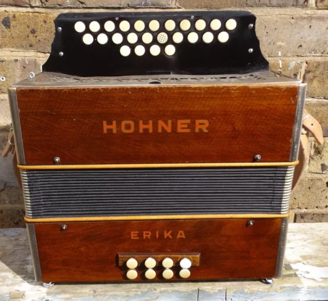 Hohner Erika D/G Melodeon. 2.5 row, built by Fraton accordions, with hard case