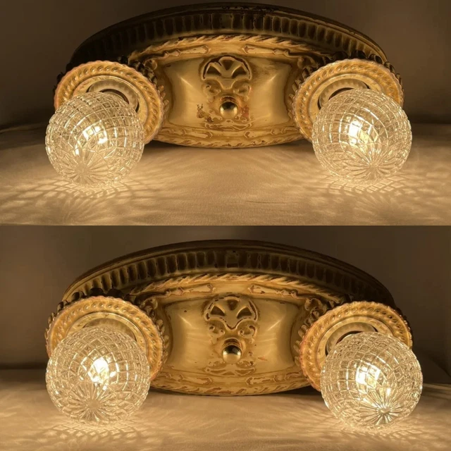 PAIR 2 Antique Vtg Art Deco Victorian Flush Mount Ceiling Wall Fixtures, Vanity