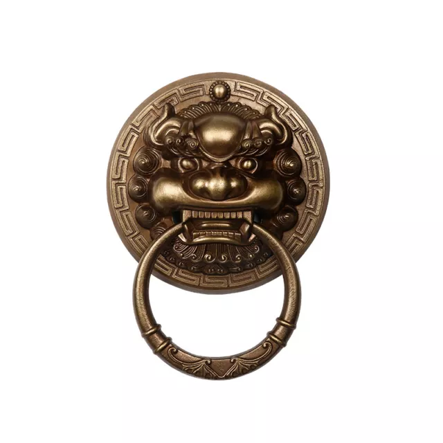 Chinese Style Vintage Pure Copper Kylin Knocker Beast Head Door  Knobs Pull Ring