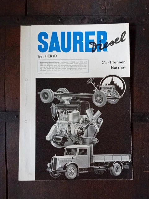 CAMION SAURER DIESEL Typ 1 CR1D Brochure D&amp;#39;Origine En Allemand EUR 131 ...