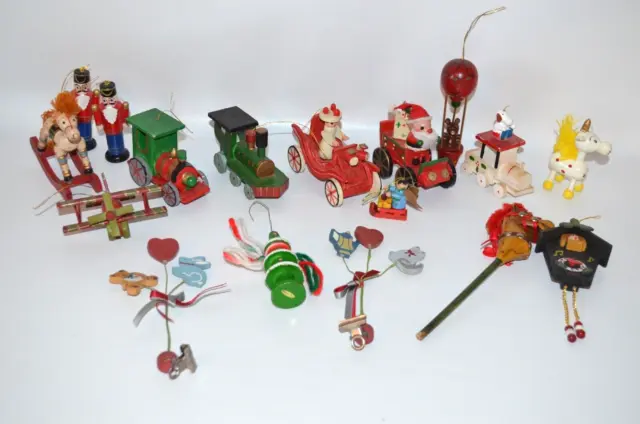 Lot of 17 Christmas Tree Ornaments Wooden Hand Painted