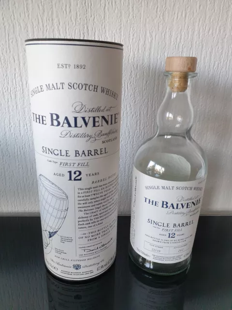 Leere Single Malt Scotch Whisky Flasche THE BALVENIE  12 Jahre mit Dose