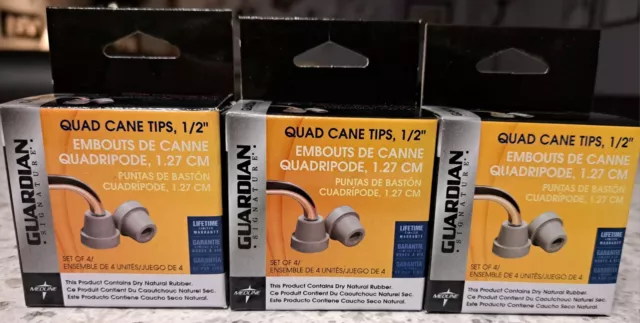 GUARDIAN QUAD CANE TIPS (GRAY)~Lot Of 3 Boxes of 4~NEW IN BOX~FREE SHIPPING!!