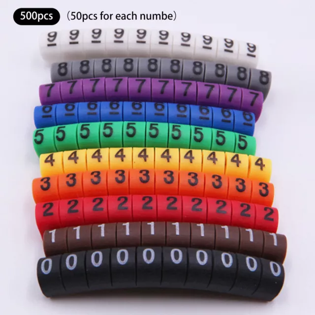 500pcs Cable Marker Electrical Supplies Number 0-9 Multicolored Insulative Soft