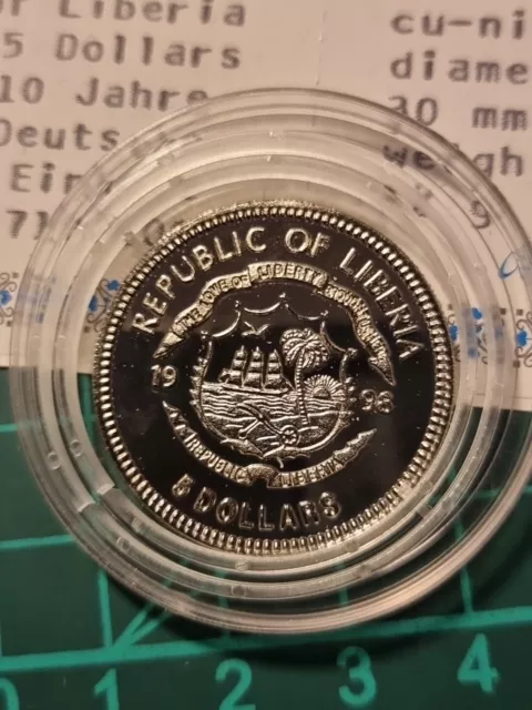 Liberia 5 Dollars 1998- 10 Jahre deutsche Einheit Kapsel Zertifikat 2