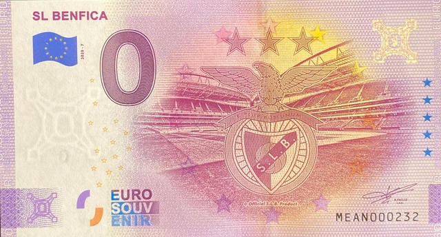 Billet Souvenir 0 Euro Lisbonne Benfica 2019 – Numéro Série MOYEN 000000, Neuf Non Circulé