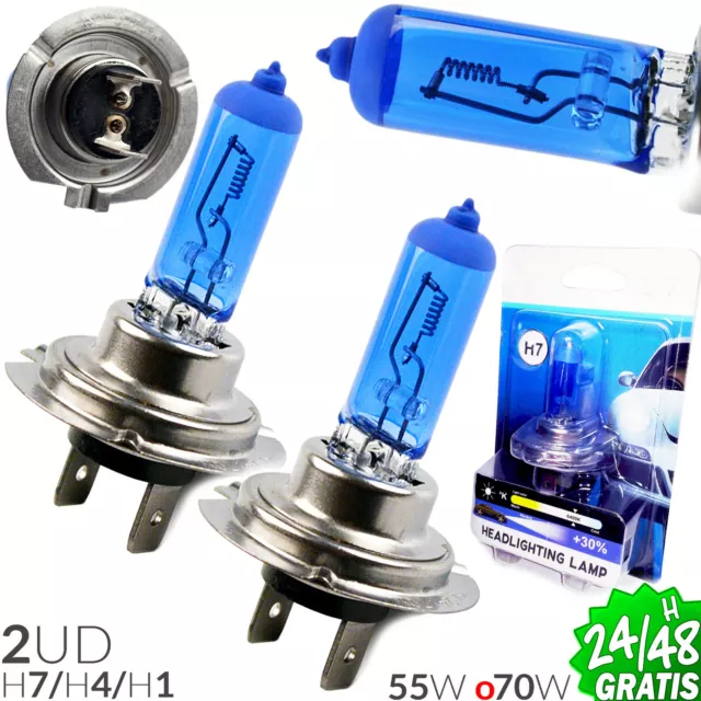 2 Bombillas Lampara Halogena H7 H4 H1 Luz Blanca 55W 6400K 12V Tipo Xenon Blanco