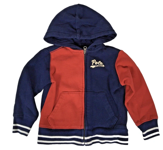 Polo 1967 Ralph Lauren Hoodie Size 12/18 Mo Colorblock Red White Blue Zip Ringer