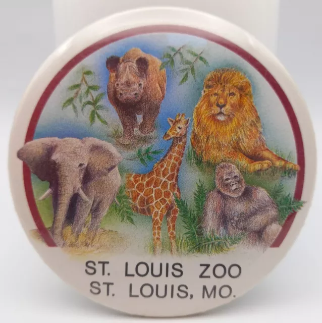 Vintage St. Louis Missouri Zoo Pinback Button Souvenir Lion Elephant Giraffe Pin