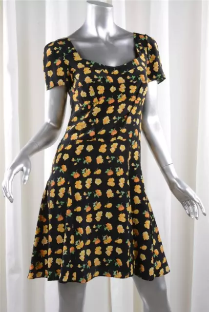 THAKOON Womens Casual Black Silk Floral Print Short-Sleeve Shift Tea Dress 4