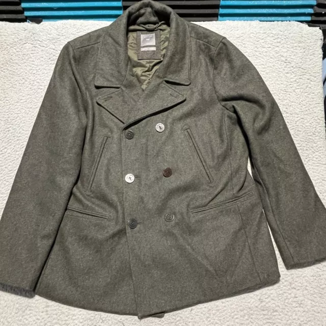 Gap Wool Pea Coat Jacket Womens Lg Deep Olive Wool Blend Lined Pockets