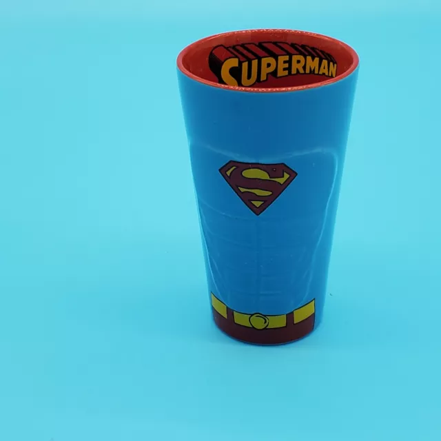 DC Comics Superman porcelain Mug. Blue, Red, Yellow. Cup, 12 oz Capacity.