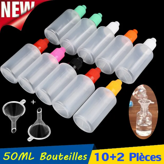 10x 50ml Flacon Vide Compte-gouttes Oeil liquide Bouteille Plastique + Entonnoir