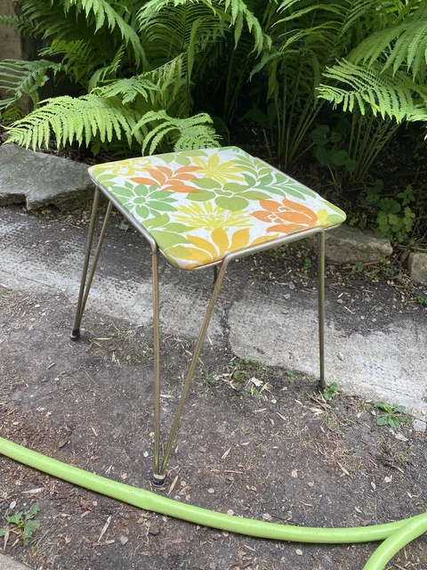Vintage Mid Century Foot Stool Metal Base/legs Floral By JET Metal Products