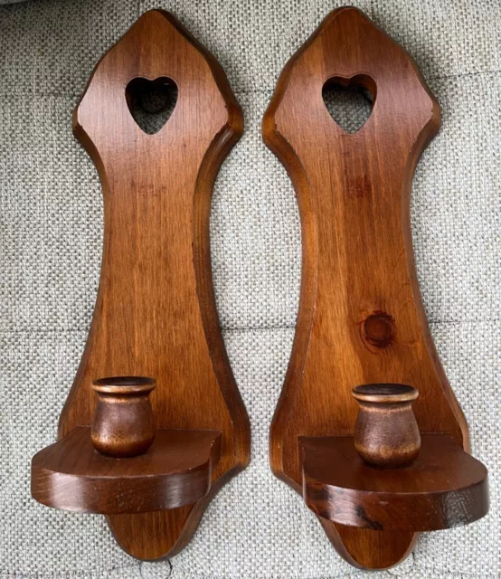 Set of Two Vintage Home Interiors Wooden sconces/ Candle Holders, heart cutouts