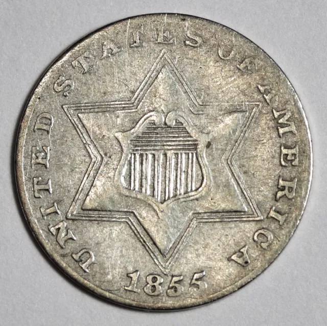 1855 Three Cent Silver.  VF-XF.  196401