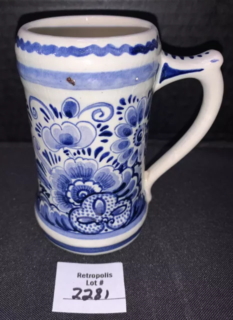 Vintage Delft Holland Blue and White Floral Hand Painted Mug Cup