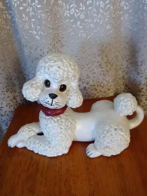 Vintage Large White Ceramic Poodle Figurine Retro Collectible Dog 1960's Mold