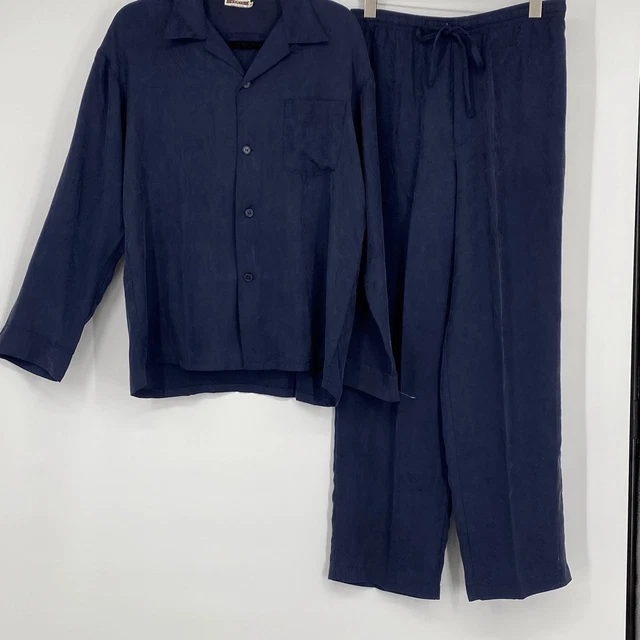 Mansilk Silk Sandwashed Paisley 2 piece Pyjamas Set Navy Small
