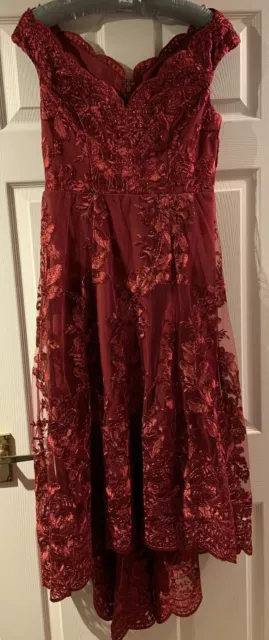 Quiz Red Wine Berry Evening Cocktail Party Dress Lace Off Shoulder BNWT Size 10