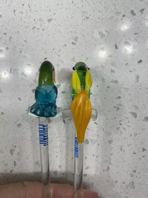 2 Glass Whiskey Stir Sticks/Swizzles From Cancun- Parrots! 3