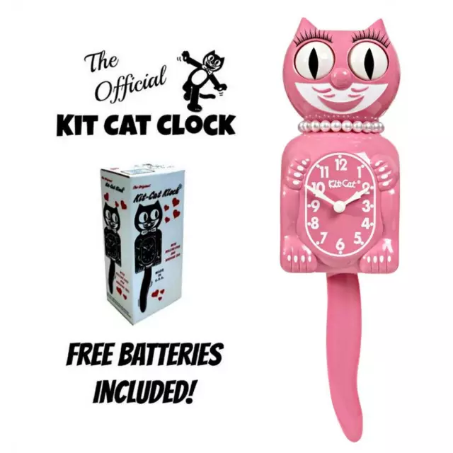 PINK SATIN LADY KIT CAT CLOCK 15.5" Free Battery USA MADE Official Kit-Cat Klock
