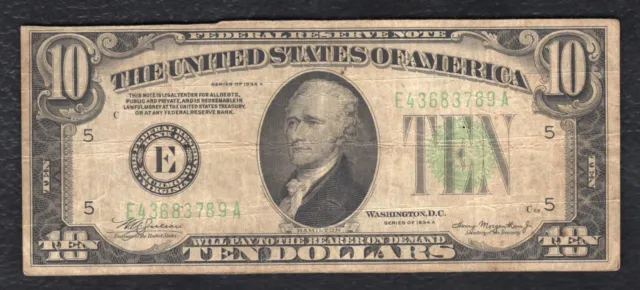 1934-A $10 Ten Dollars Frn Federal Reserve Note Richmond, Va