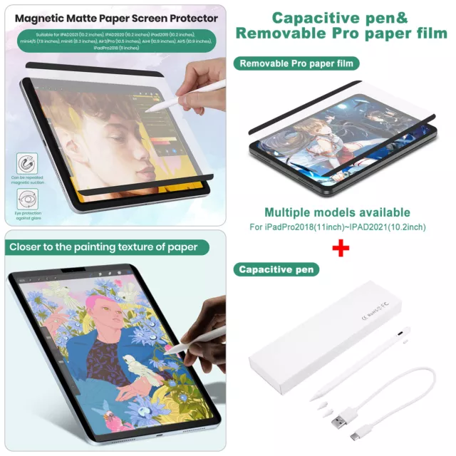 Magnetic Like Paper Removable Matte Screen Protector for iPad 9th  Generation