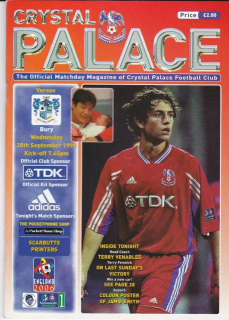 Crystal Palace v Bury programme, Division 1, September 1998