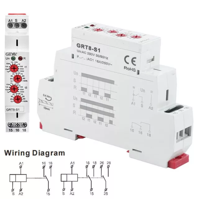 ON/OFF Asymmetric Cycle Timer Relay Switch 16A AC/DC12-240V Cycle Din Rail Hot