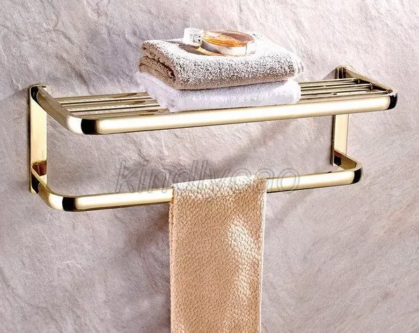 Gold Brass Bathroom Accessories Bath Hardware Sets Towel Shelf Towel Bar Kxz005
