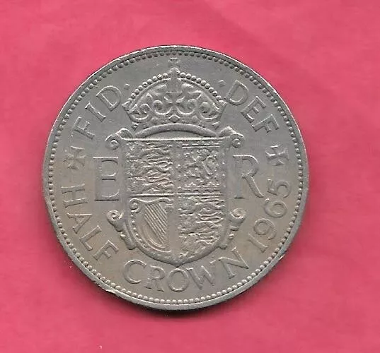 Great Britain Gb Uk Km907 1965 Vf-Very Fine-Nice Old Vintage 1/2 Crown Coin