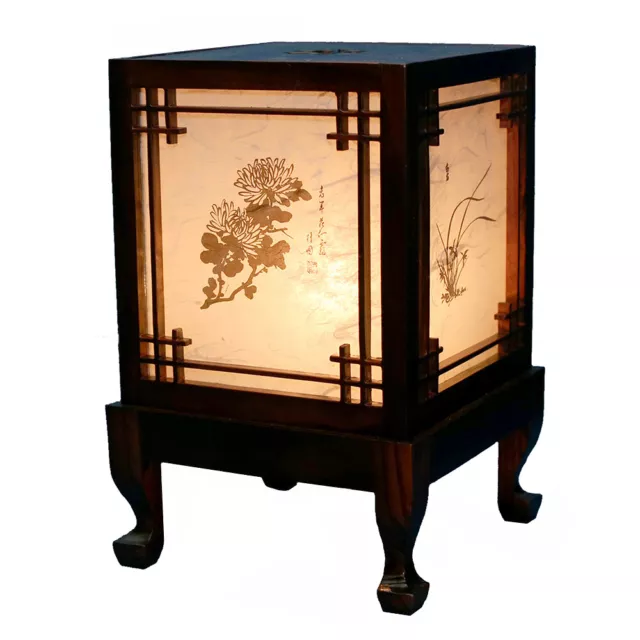 Lanterna in legno intagliato marrone quadrato lampada da comodino lampada camera da letto