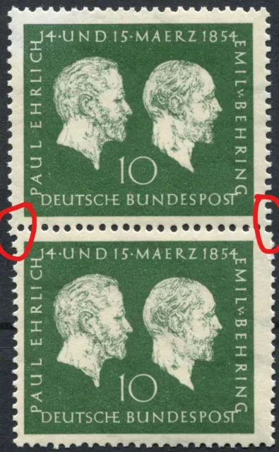 Bund Abart Nr. 197 Paar mit um 1 Loch versetzter Zähnung postfrisch BRD 1954