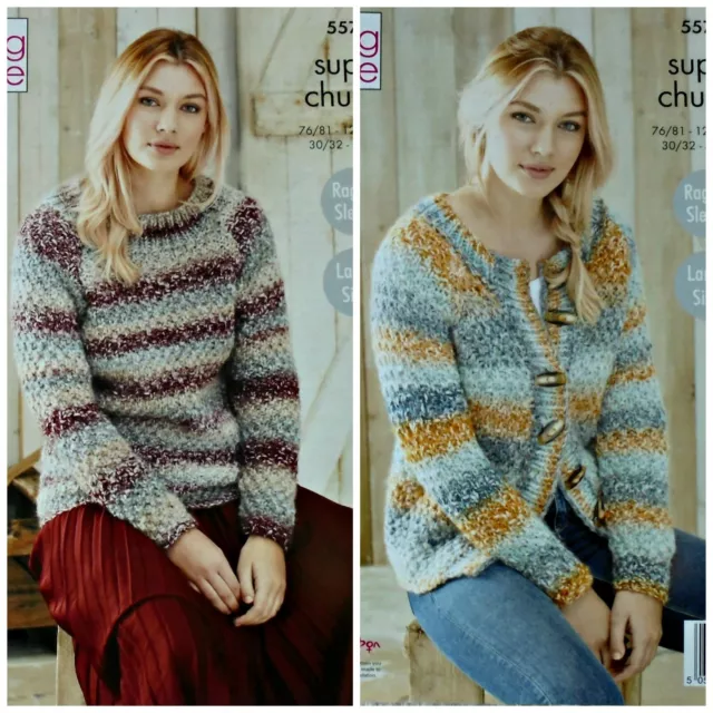 KNITTING PATTERN Ladies Moss Stitch Cardigan and Jumper Orbit Super Chunky 5576