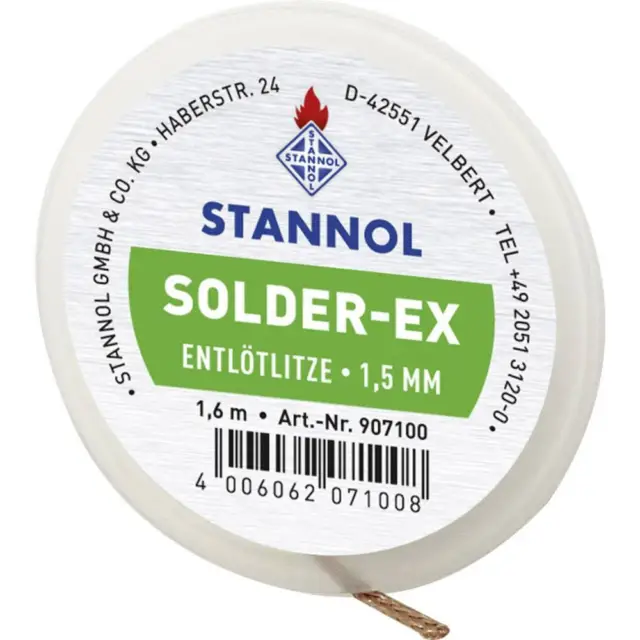 Tresse à dessouder Stannol Solder Ex Longueur 1.6 m Largeur 1.5 mm flux