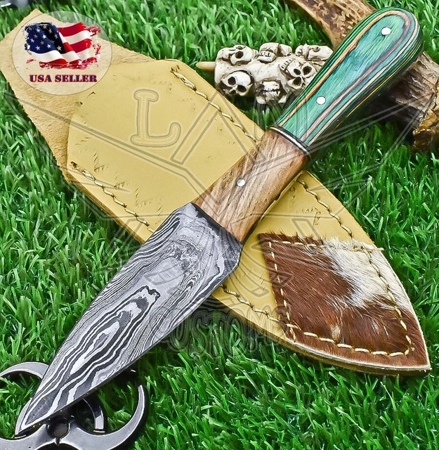 Hand Crafted Skinner Knife Damascus Hard Wood Wooden Bolster Gift Collectible