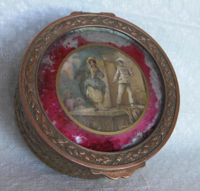 Petite Boîte Ronde Ancienne En Laiton - Coffret à Bijoux Vintage, Occasion