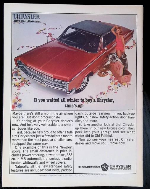 5 Print Ads 1960's Chrysler New Yorker Newport Pretty Women Models