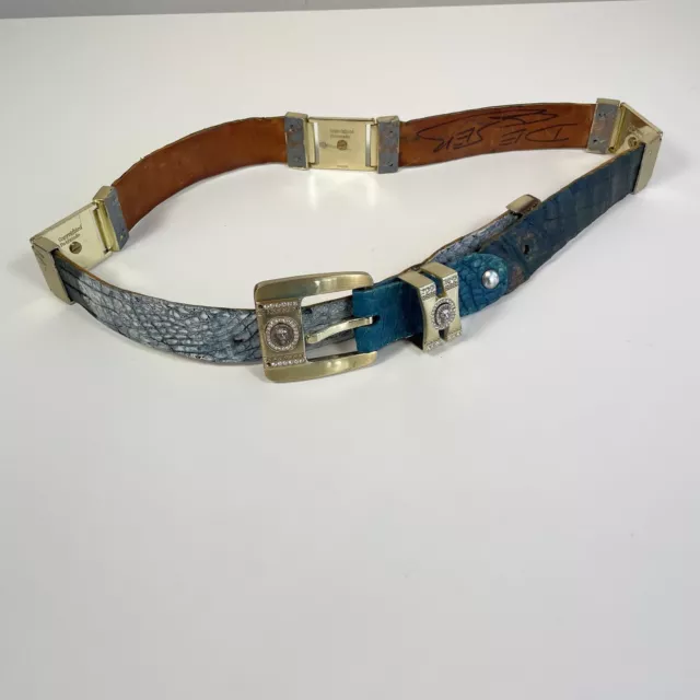 Unbranded Mens Rhinestones Leather Buckle Western Belt Size 34 Blue Adjustable